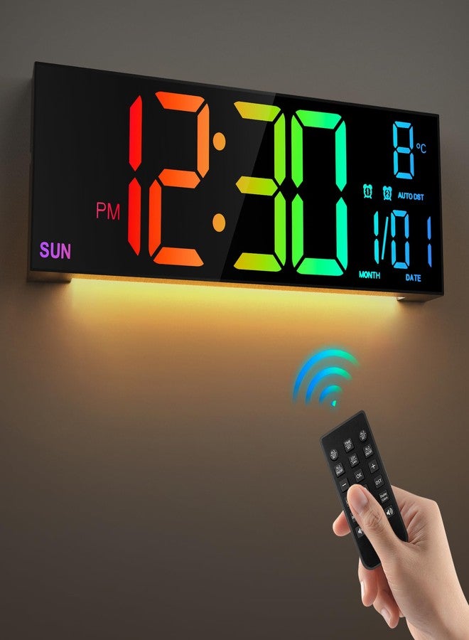LEIKE 16.2'' Large Digital Wall Clock with Remote Control, Big LED/Dual Alarm/8 RGB Colors/Auto Brightness/Date/Auto DST/Temperature/Night Light Gym Clocks for Living Room Bedroom Office Wall Decor - Image 1